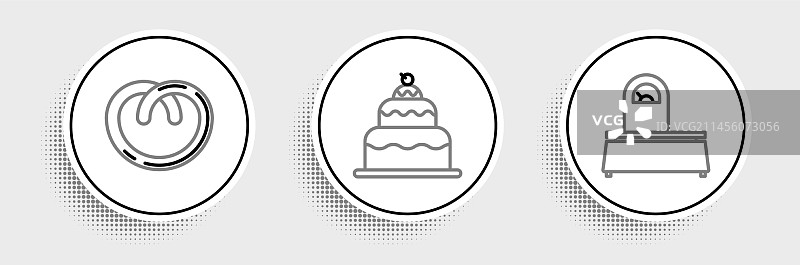 带椒盐卷饼和蛋糕图标的线条比例图片素材