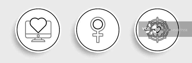 心形线条、居中飞镖靶和目标组合图片素材