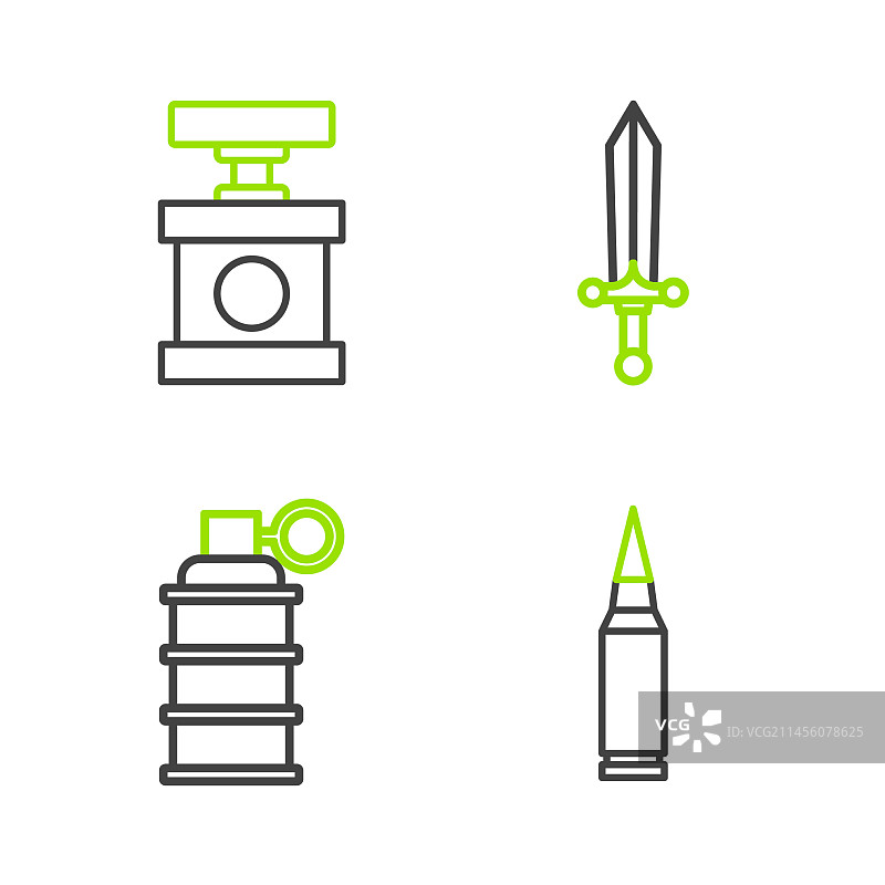 子弹手榴弹中世纪剑线条图标图片素材