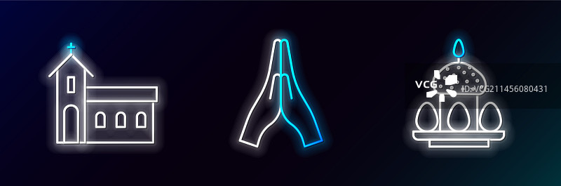 复活节蛋糕、彩蛋与教堂图片素材