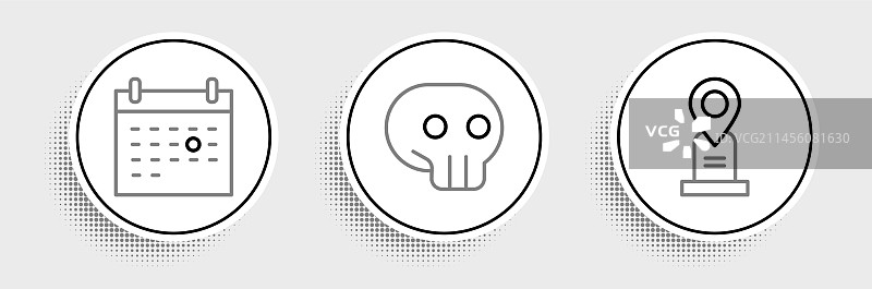 线条定位：坟墓、日历、死亡与骷髅图片素材