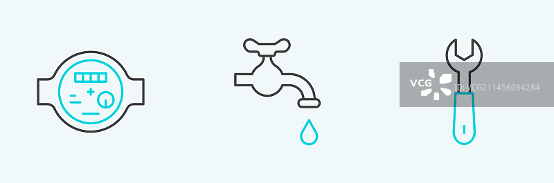 水表和水龙头线性图标图片素材