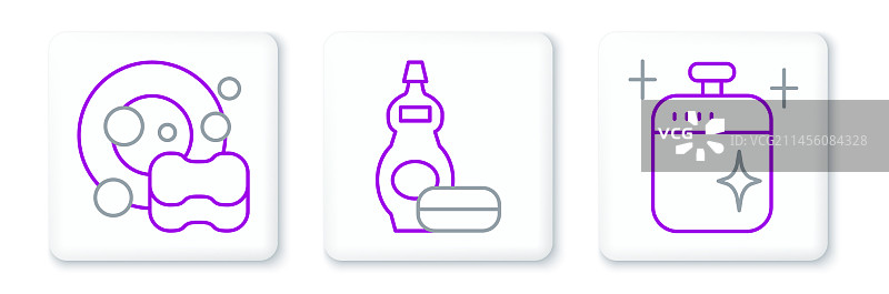 清洁的烹饪锅、餐具和海绵图片素材