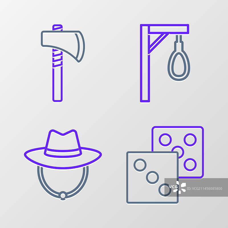 游戏骰子西部牛仔帽绞架线性组合图片素材