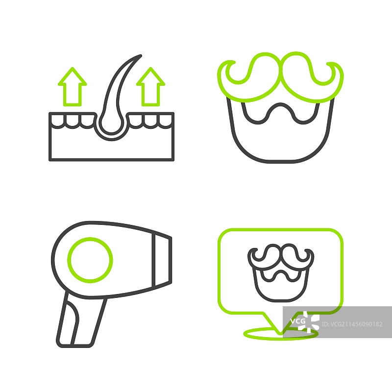 理发店工具：吹风机、胡子和胡须图片素材