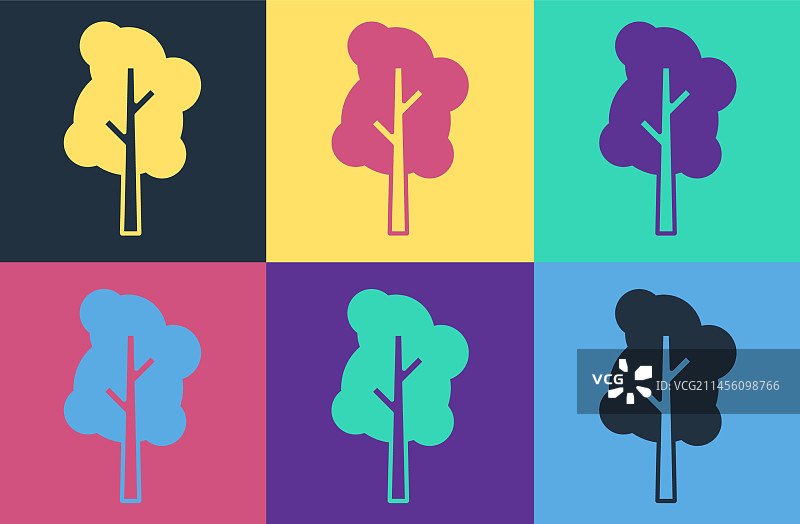 彩色背景上的波普艺术树图标图片素材
