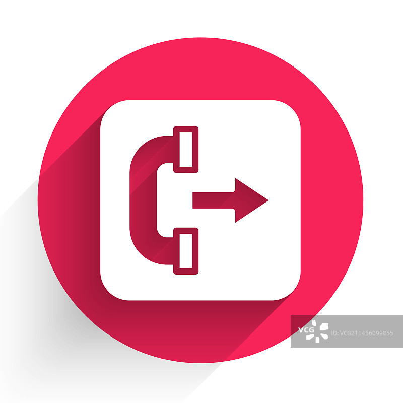 白色呼出电话图标，带长阴影图片素材