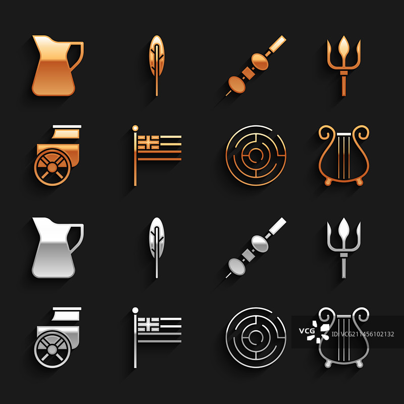 希腊国旗、海神三叉戟、古代元素图片素材