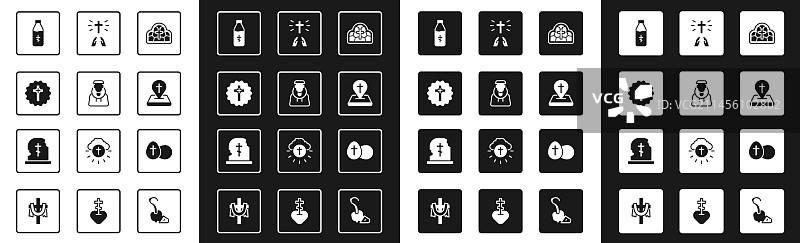 彩色玻璃与僧侣基督教圣水组合图片素材