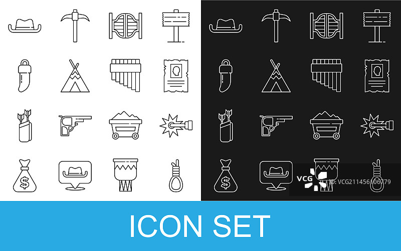 一套线条：绞刑架绳索套索马刺通缉令图片素材