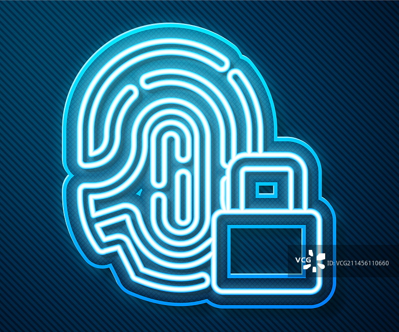 带有锁的发光霓虹灯线条指纹图标图片素材