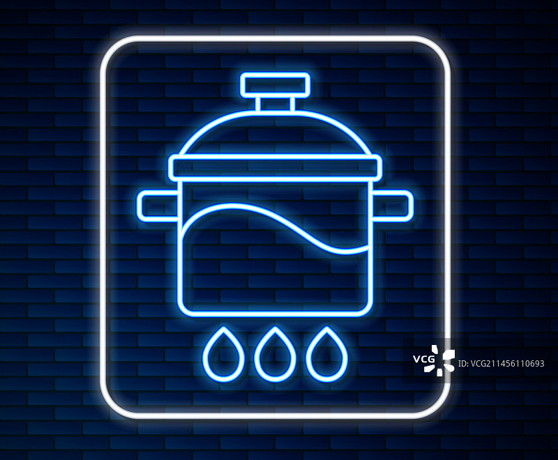 发光霓虹灯线条烹饪锅图标图片素材