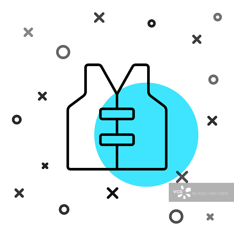 白色背景上的黑色线条救生衣图标图片素材