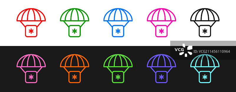 黑色背景上的线条人道主义援助图标图片素材