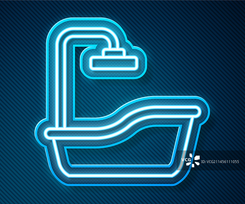 蓝色背景上的发光霓虹浴缸图标图片素材