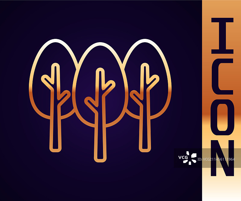 树木金色线条图标（黑色背景）图片素材
