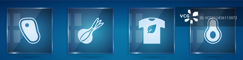 牛排肉、洋葱、纯素衬衫和鳄梨图片素材