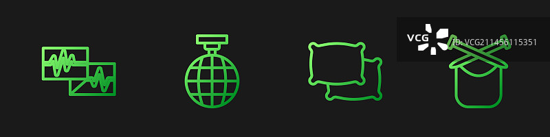 心电图迪斯科枕头显示器线条组合图片素材