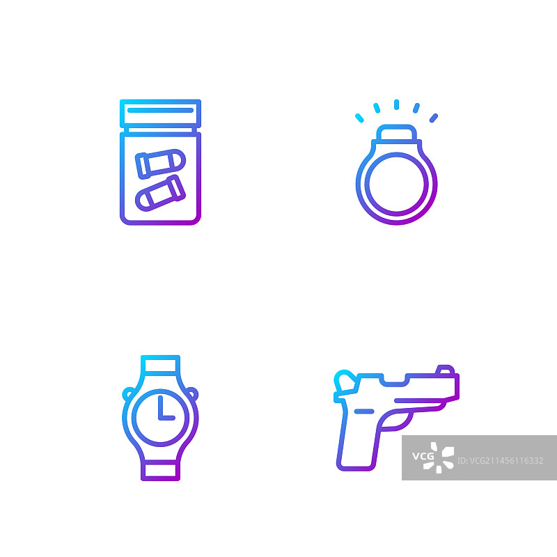 手枪手表物证袋图标套装图片素材