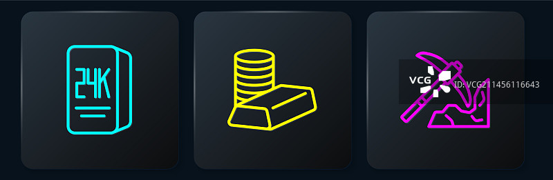 24K金条采矿和带金币线条图标图片素材