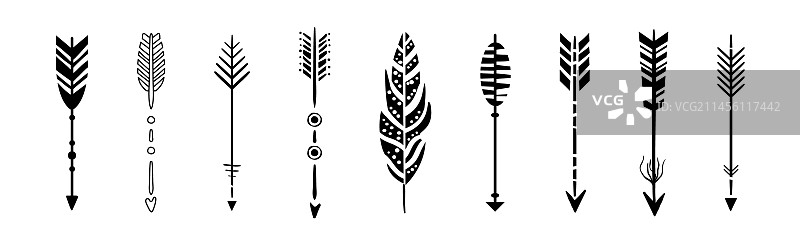 带有羽毛轮廓设计的黑色箭头元素图片素材