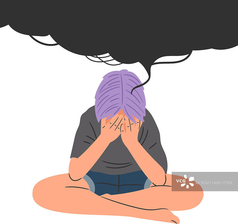 悲伤的儿童用手捂着脸图片素材