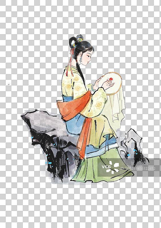 正在刺绣的古代美女图片素材