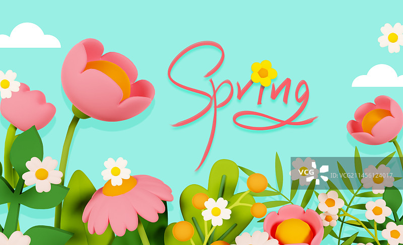 3D立体花卉小清新春天海报模板图片素材