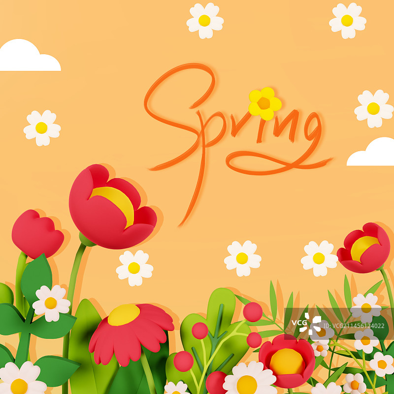 3D立体花卉小清新春天海报模板图片素材