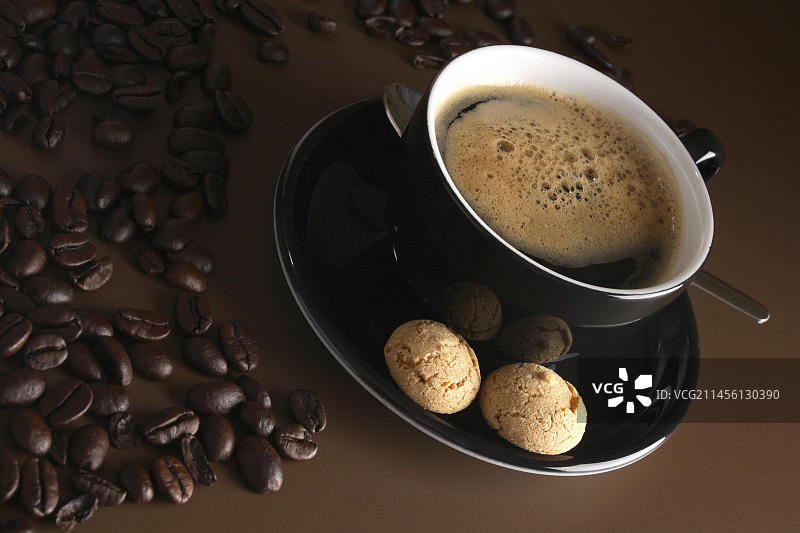 浓缩咖啡与咖啡豆杯图片素材