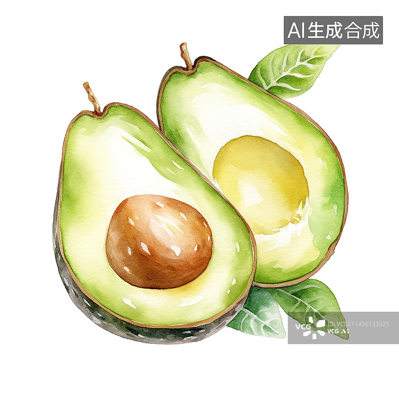 【AI数字艺术】牛油果水彩插画图片素材