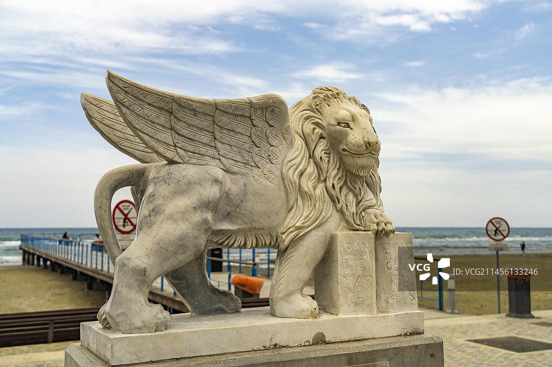 拉纳卡，塞浦路斯，欧洲海滨的威尼斯飞狮图片素材