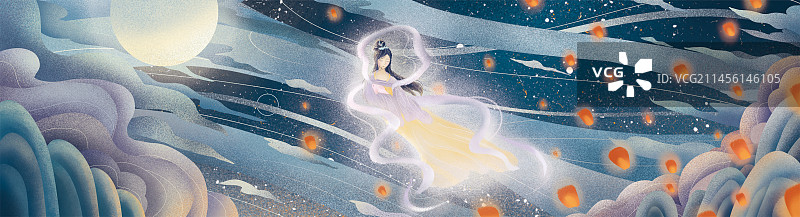 中秋节嫦娥奔月中国传统神话故事肌理插画图片素材