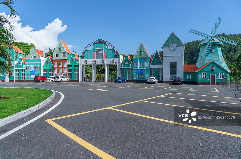 广州南沙蒲洲花园公园入口欧式建筑群景观图片素材