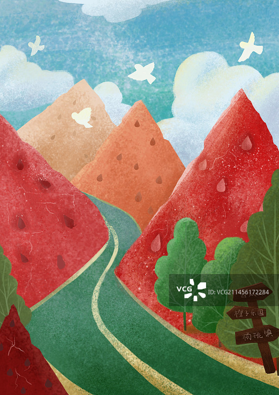 西瓜山夏日创意插画图片素材