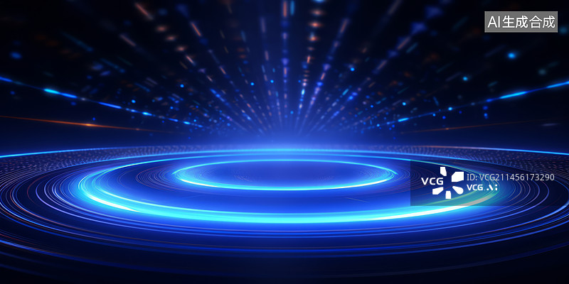 【AI数字艺术】蓝色发光圆形光环科技背景图图片素材
