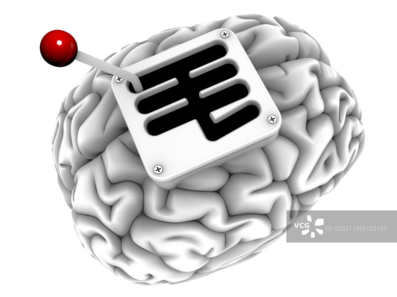 带有齿轮杆的大脑，电脑艺术作品图片素材