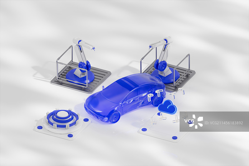 3D渲染亚克力风格汽车产业概念插图图片素材