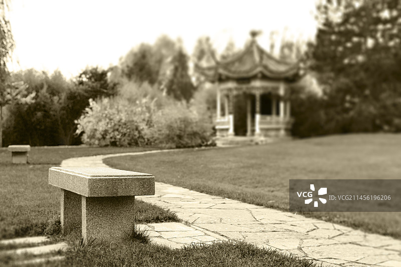 日式花园，黑白图片素材