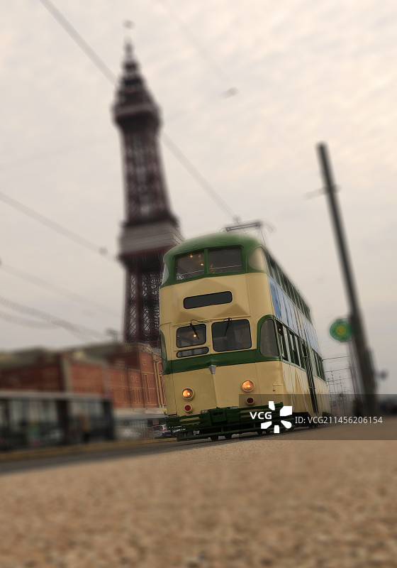 英国黑潭塔的有轨电车图片素材