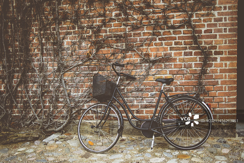 靠墙的复古自行车图片素材