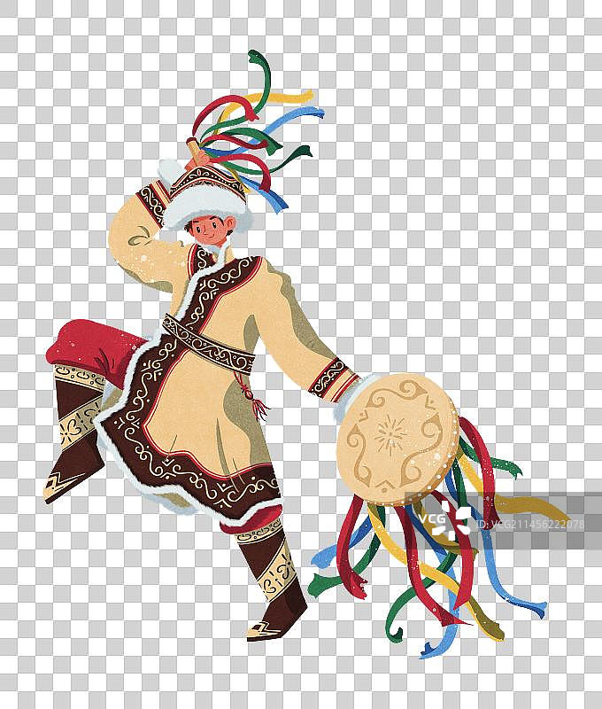 赫哲族演奏手鼓的男性图片素材