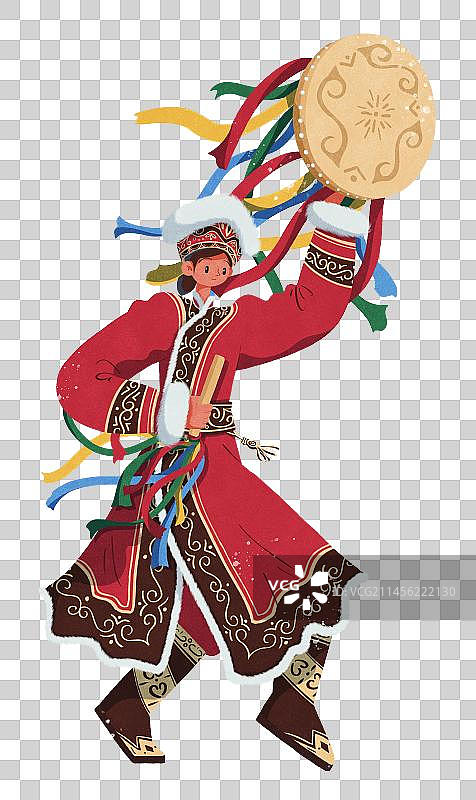 赫哲族演奏手鼓的女性图片素材