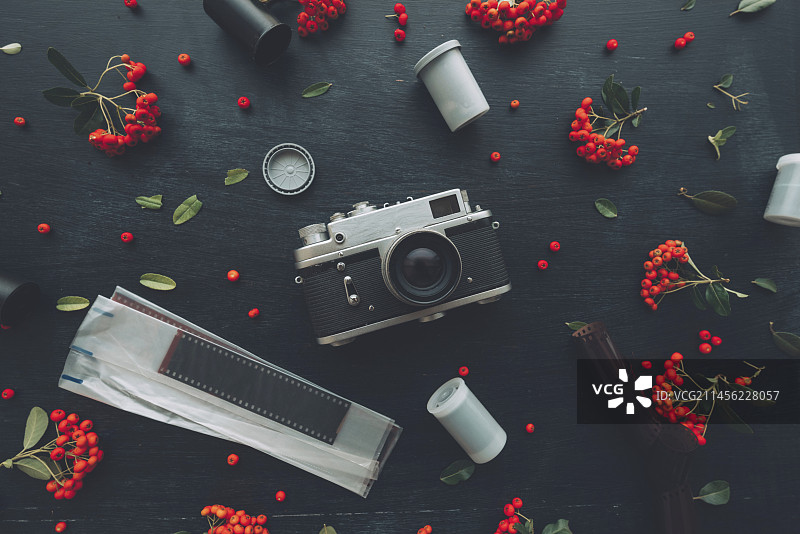 复古相机和胶卷图片素材