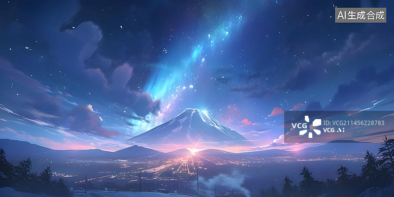 【AI数字艺术】美丽壮观北极光在极地天空唯美大场景插图图片素材