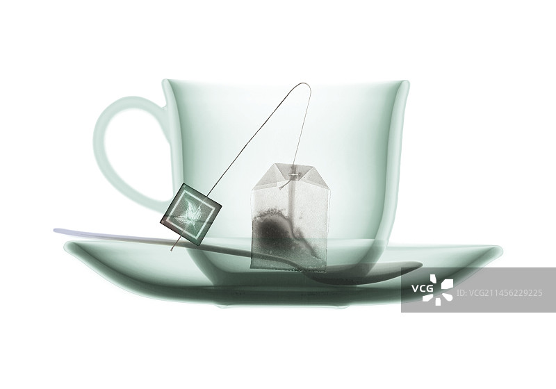 茶杯、茶托、茶匙和茶包X光图片素材