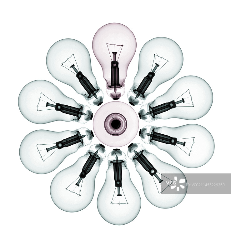 X光下的圆形彩色灯泡图片素材