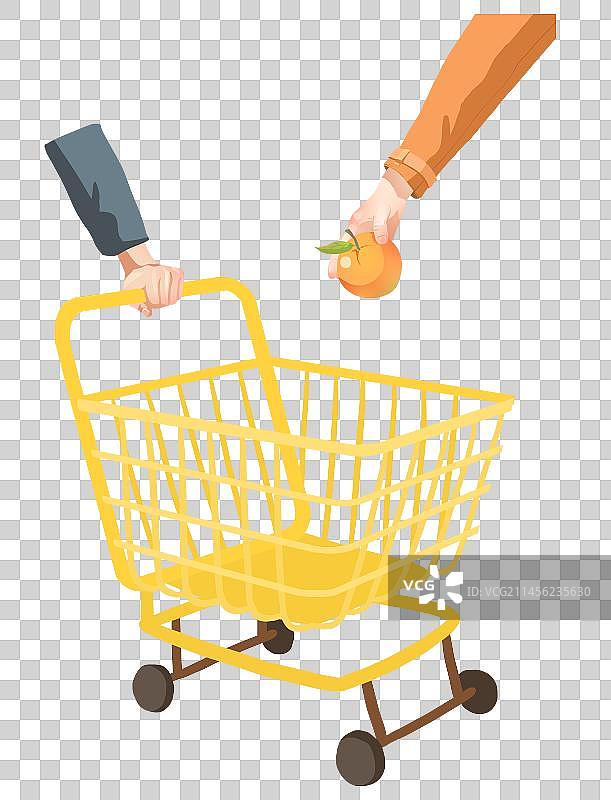 手推着购物车选购水果图片素材