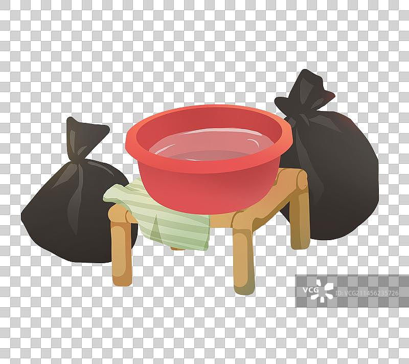 抹布脸盆和垃圾袋图片素材