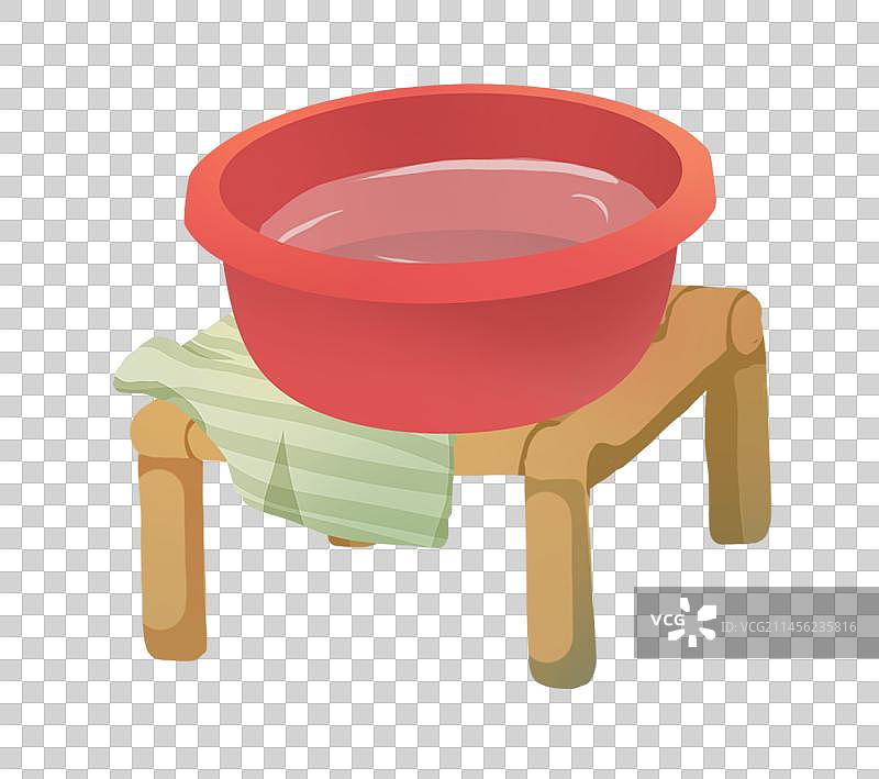 放在竹椅上的脸盆图片素材